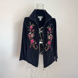 Impressions Black Jacket with Floral Embroidery